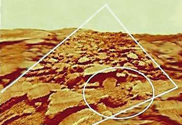 Изображение объекта «странный камень» (в овале) при исправлении геометрии панорамы «Венеры-9» становится более вытянутым.