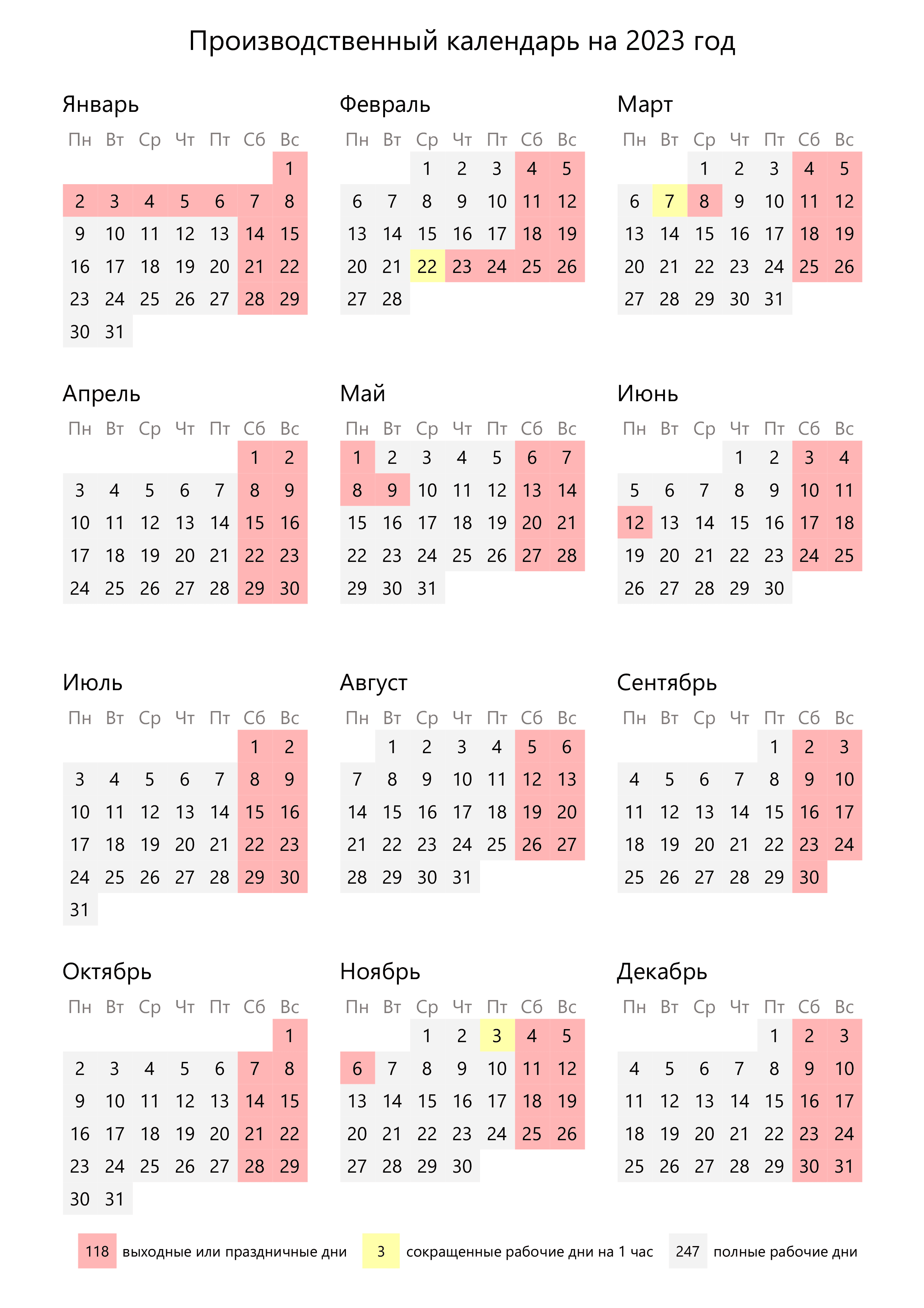 Производственный календарь на 2023 год с праздниками и выходными, сколько  рабочих дней в 2023 году — Мир космоса